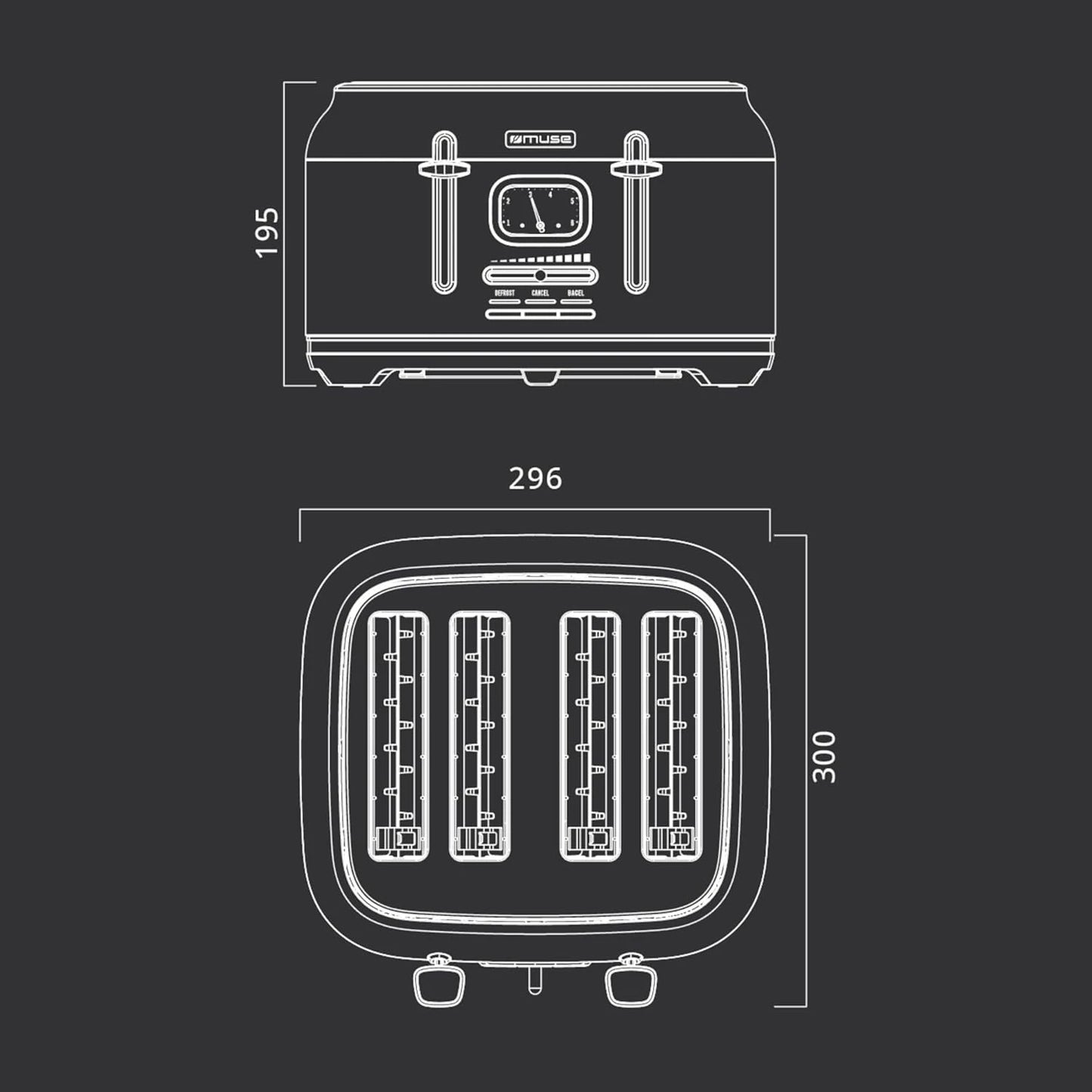 Tostadora Eléctrica De 4 Panes Muse Ms-131 Bc