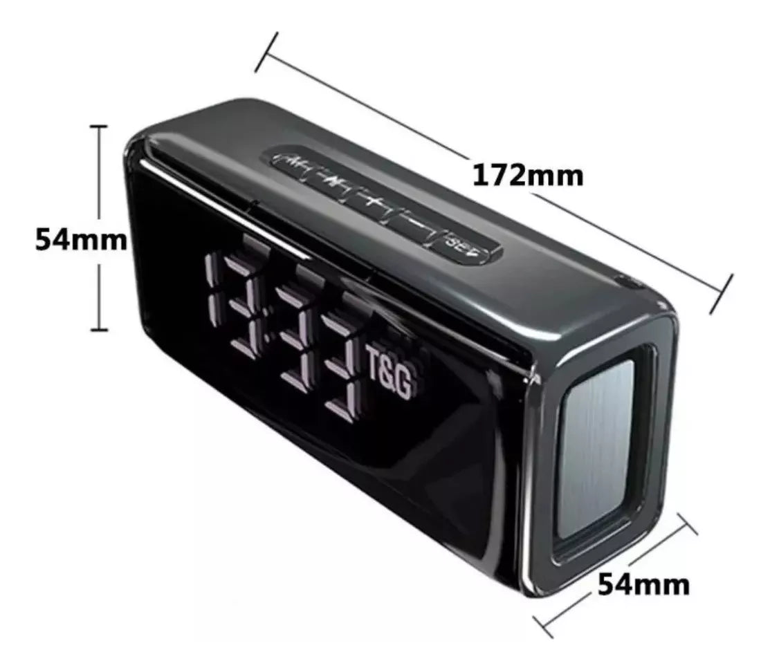 PARLANTE PORTÁTIL TG174 CON RELOJ DESPERTADOR NEGRO