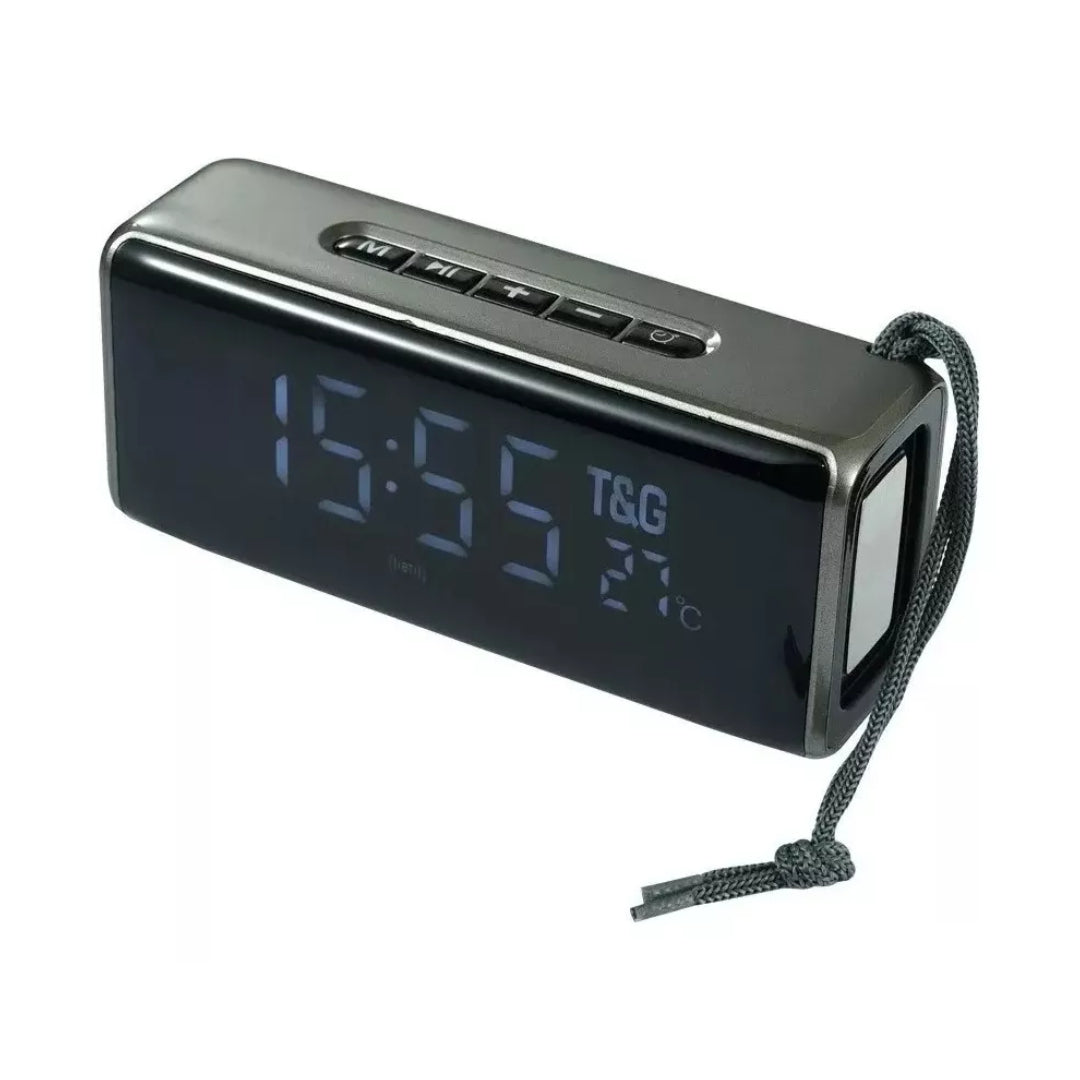 PARLANTE PORTÁTIL TG174 CON RELOJ DESPERTADOR NEGRO