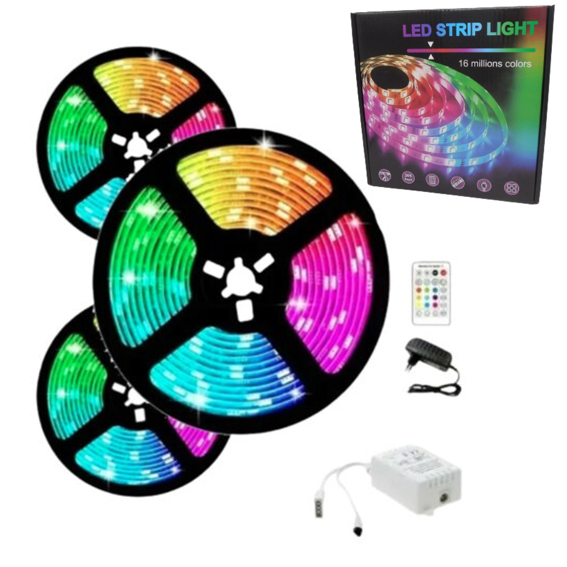 Cinta Tira Luces Led Rgb Con Transformador + Control - 15 Metros