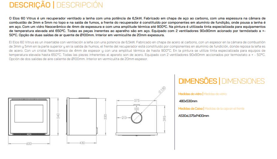Calefactor Leña insertable Metlor Vitrus 60